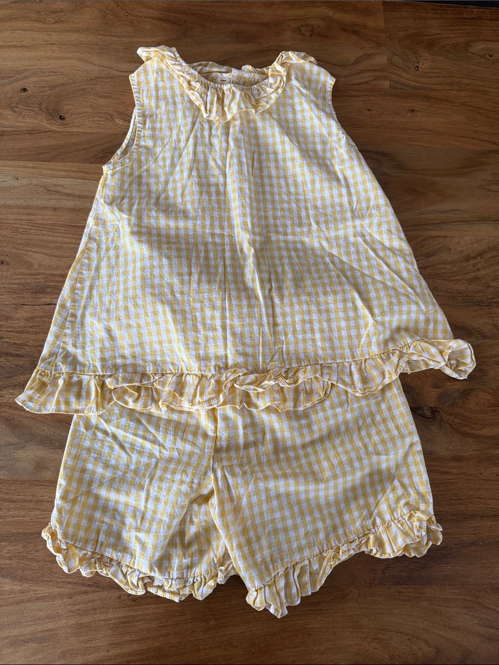 Rachel Riley Yellow Gingham Ruffle Set